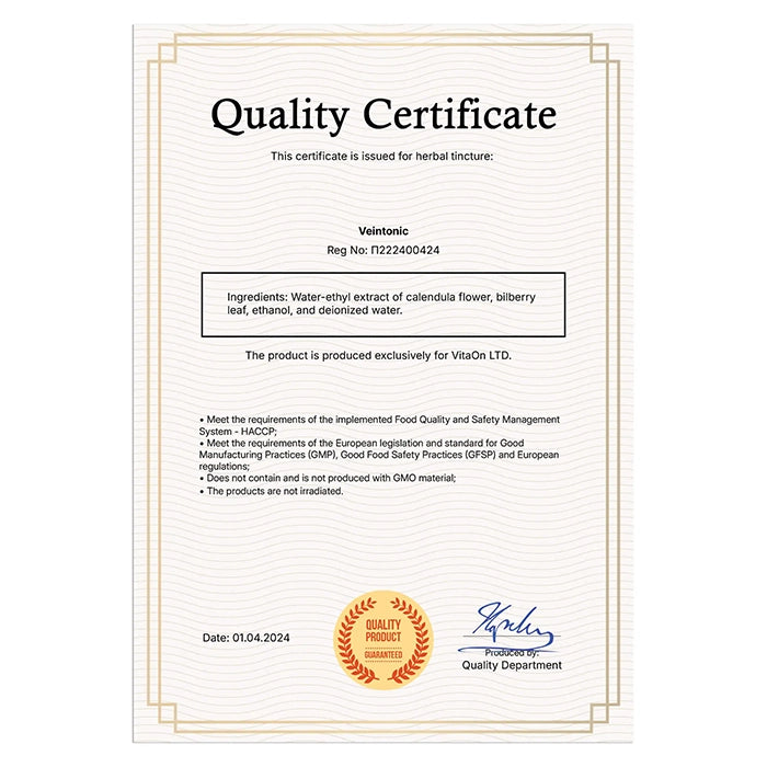 VitaOn Сертификат Венотоник